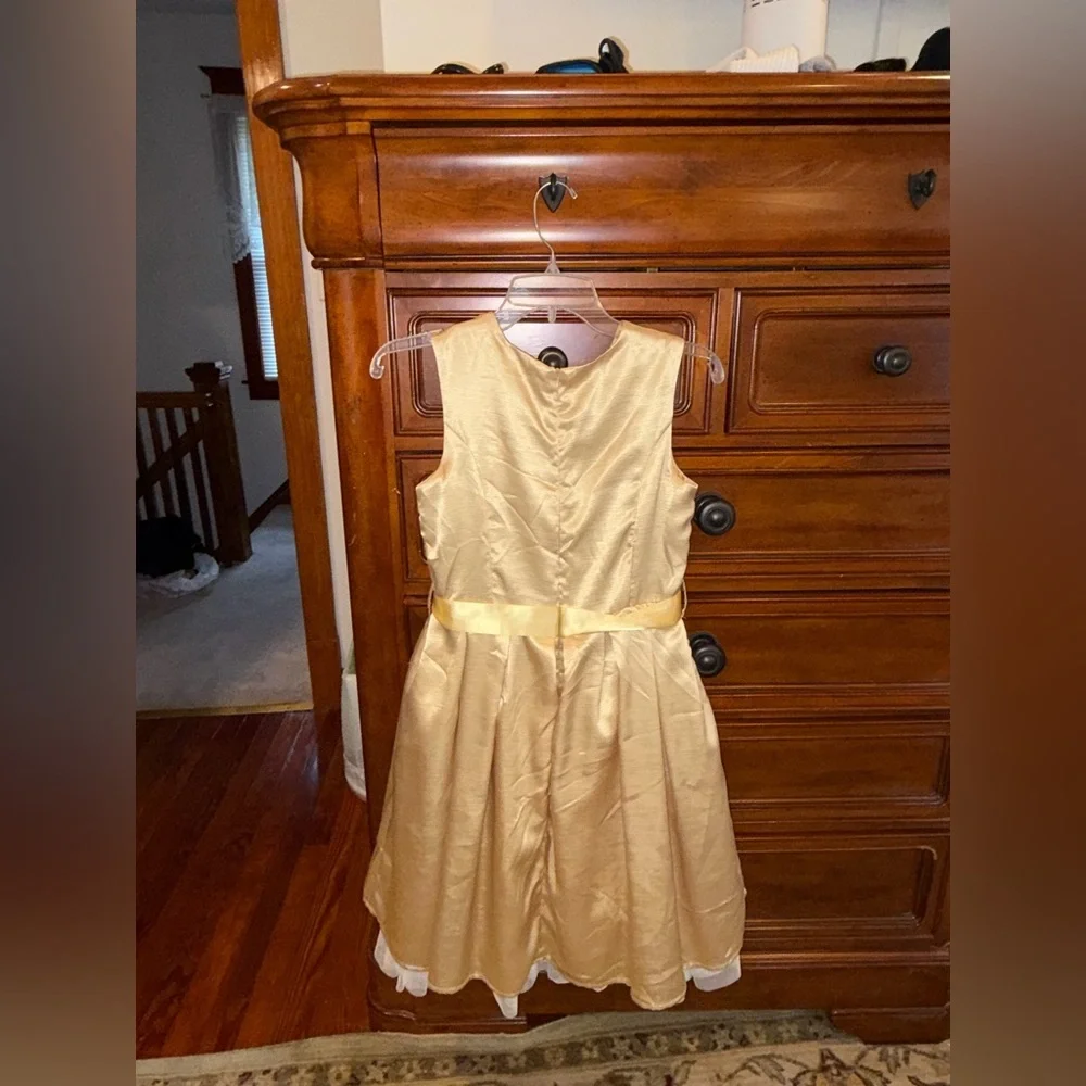 Disney Store Gold Princess Dress Girls Size 12 Belle Formal Party Dress